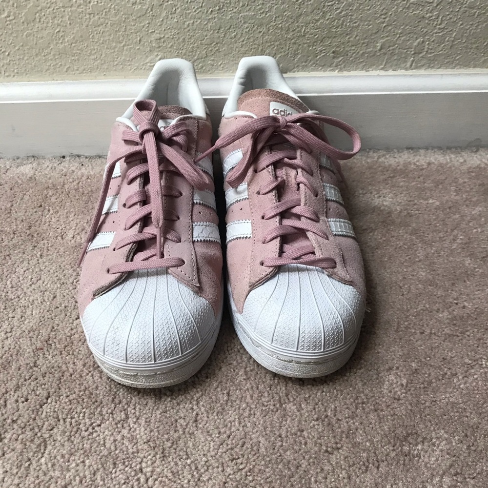 Light Pink Suede Adidas Superstar Sneakers